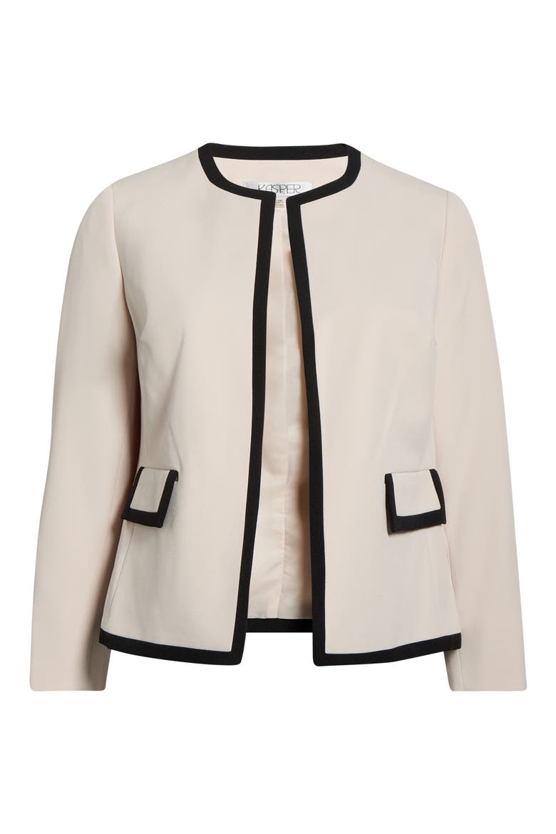 Framed Open Front Stretch Crepe Jacket, Alternate, color, PARCHMENT/ BLACK
