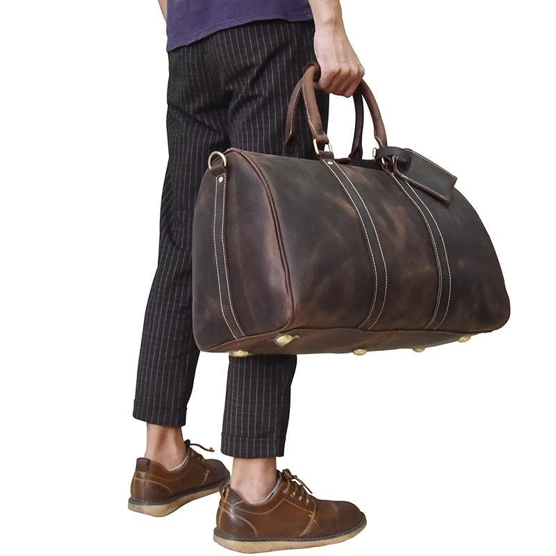 STEEL HORSE LEATHER The Bjarke Weekender | Handcrafted Leather Duffle Bag, Alternate, color, Dark Brown