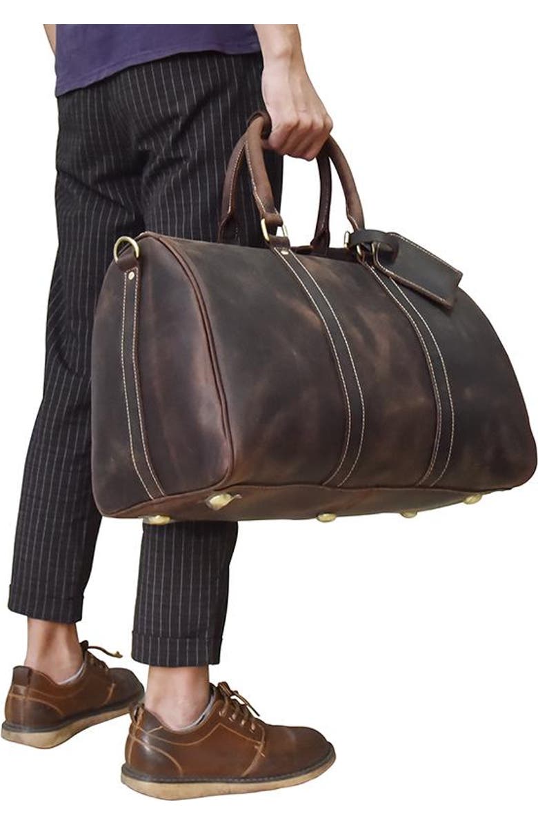 STEEL HORSE LEATHER The Bjarke Weekender | Handcrafted Leather Duffle Bag, Alternate, color, Dark Brown