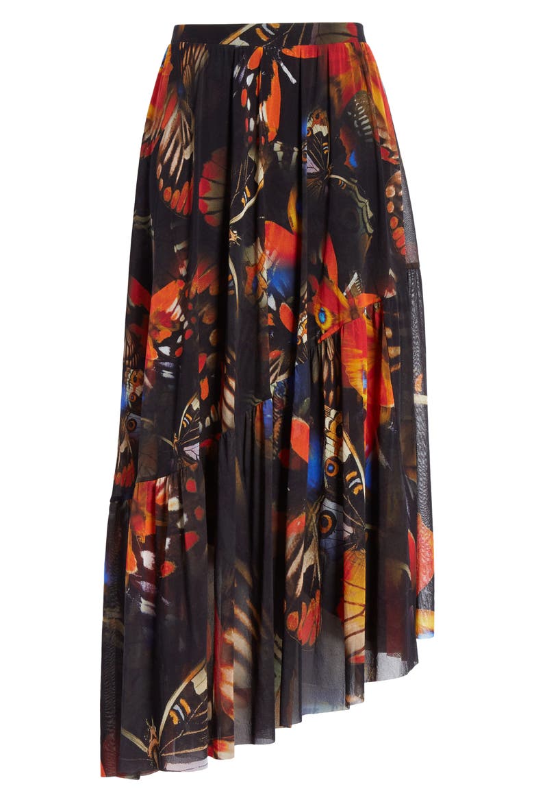 Butterfly Print Asymmetrical Midi Skirt, Alternate, color, ANGOSTURA