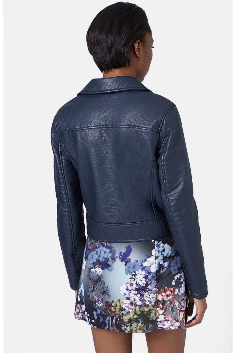 Faux Leather Biker Jacket, Alternate, color, NAVY BLUE