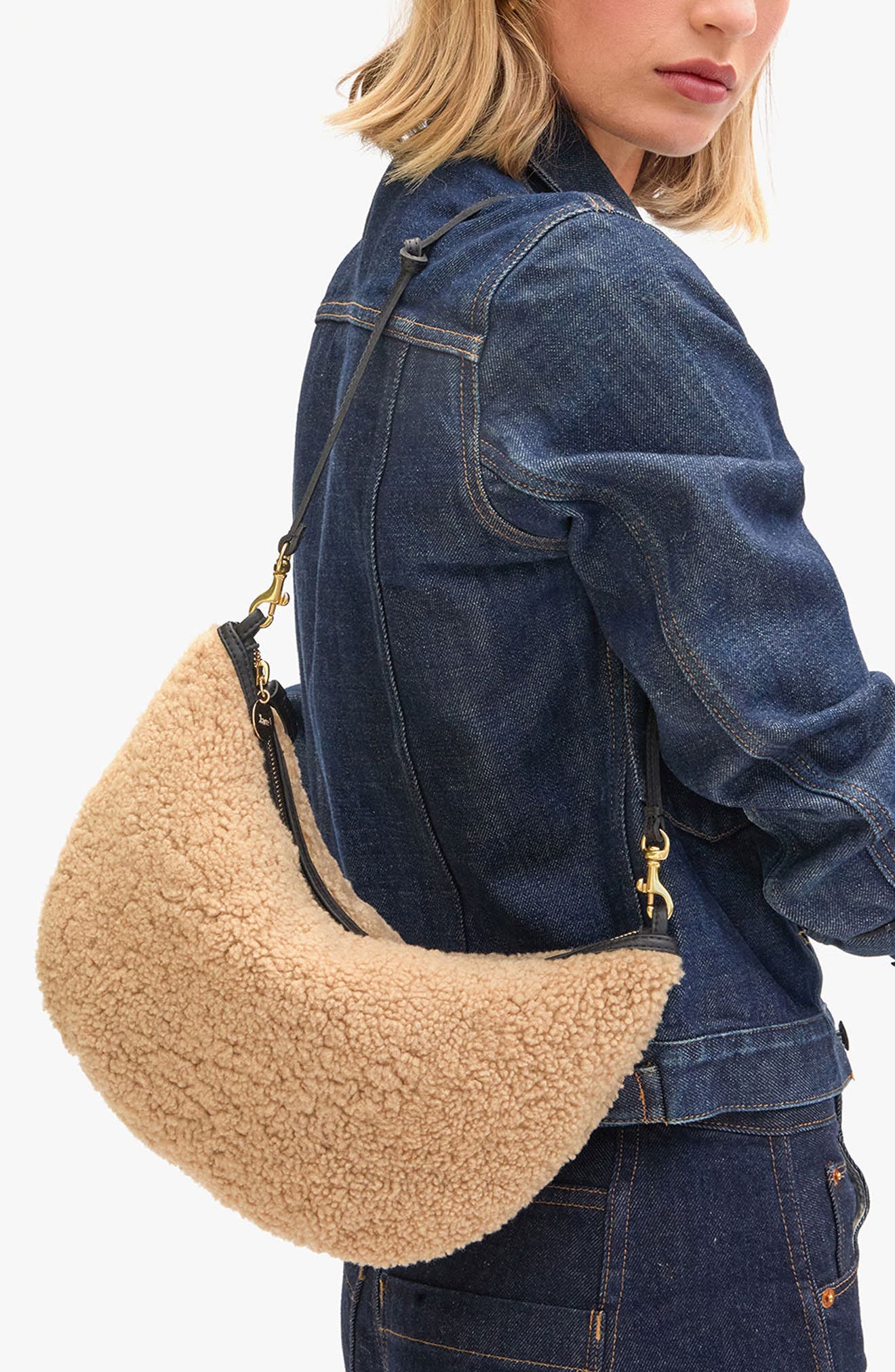 Clare V. Lune Genuine Shearling Shoulder Bag, Alternate, color, 
