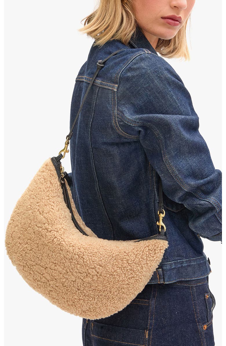 Clare V. Lune Genuine Shearling Shoulder Bag, Alternate, color, Cafe Au Lait