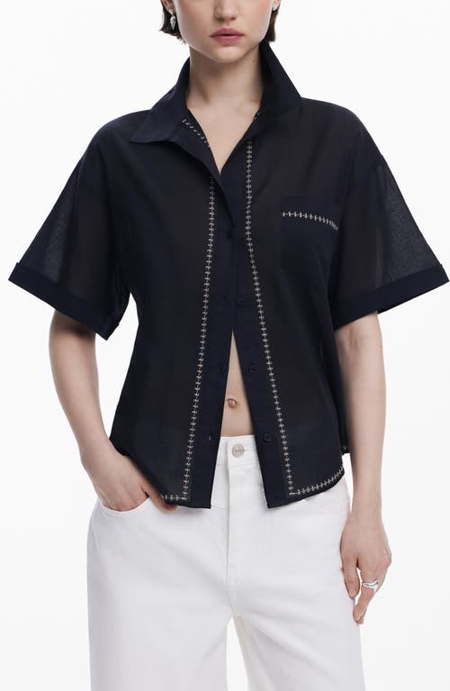 Desigual Embroidered Button-up Shirt In Black