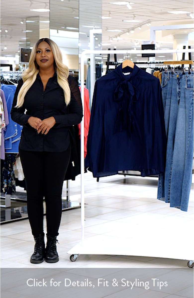 Kelsey Bow Neck Long Sleeve Crepe Top, sales video thumbnail