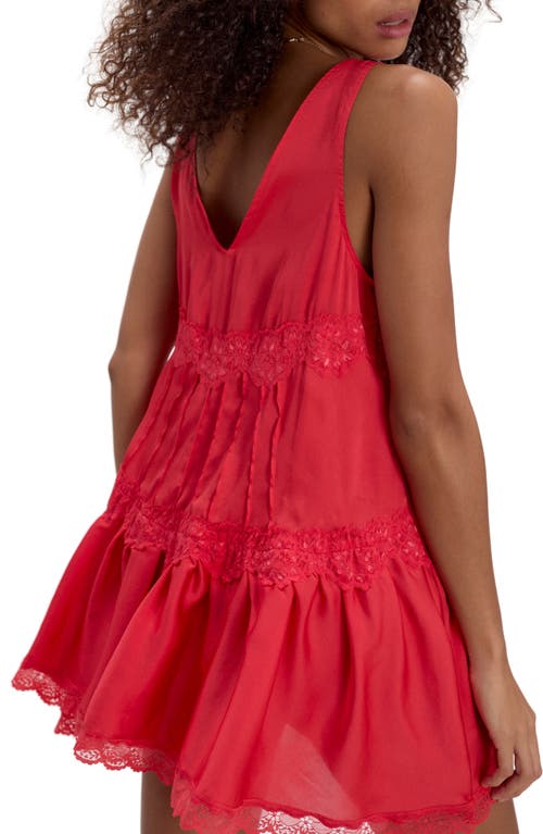 Free People Lace Trim Satin Mini Slipdress In Red