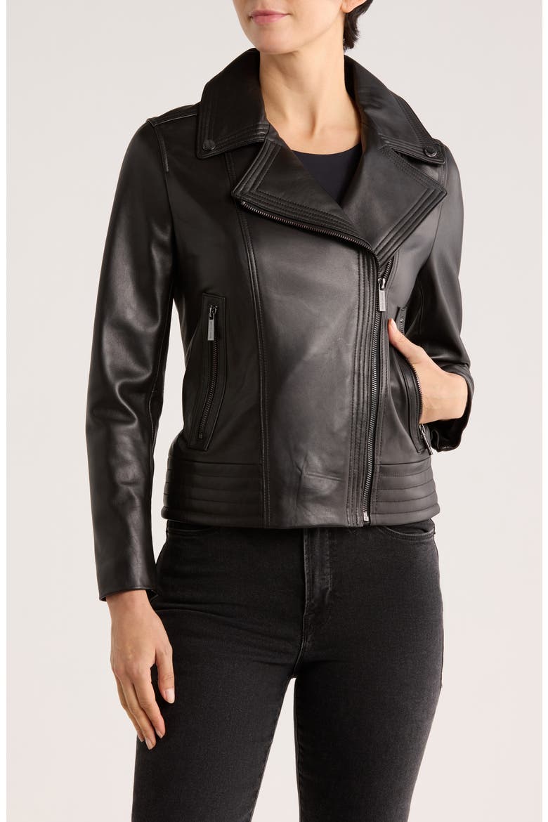 Asymmetric Leather Jacket, Main, color, BLACK
