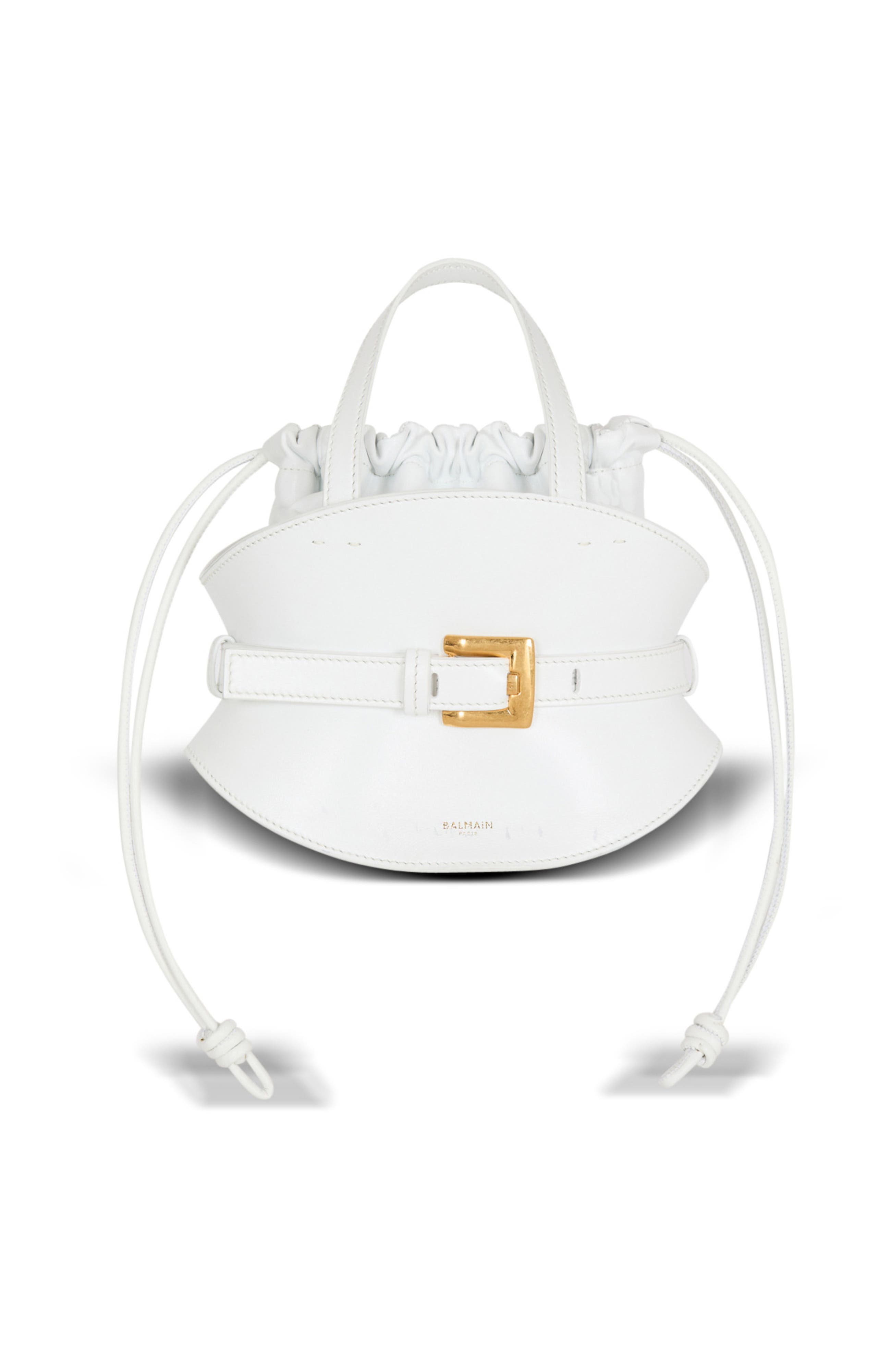 Balmain Shuffle Mini bag in calfskin leather, Main, color, White