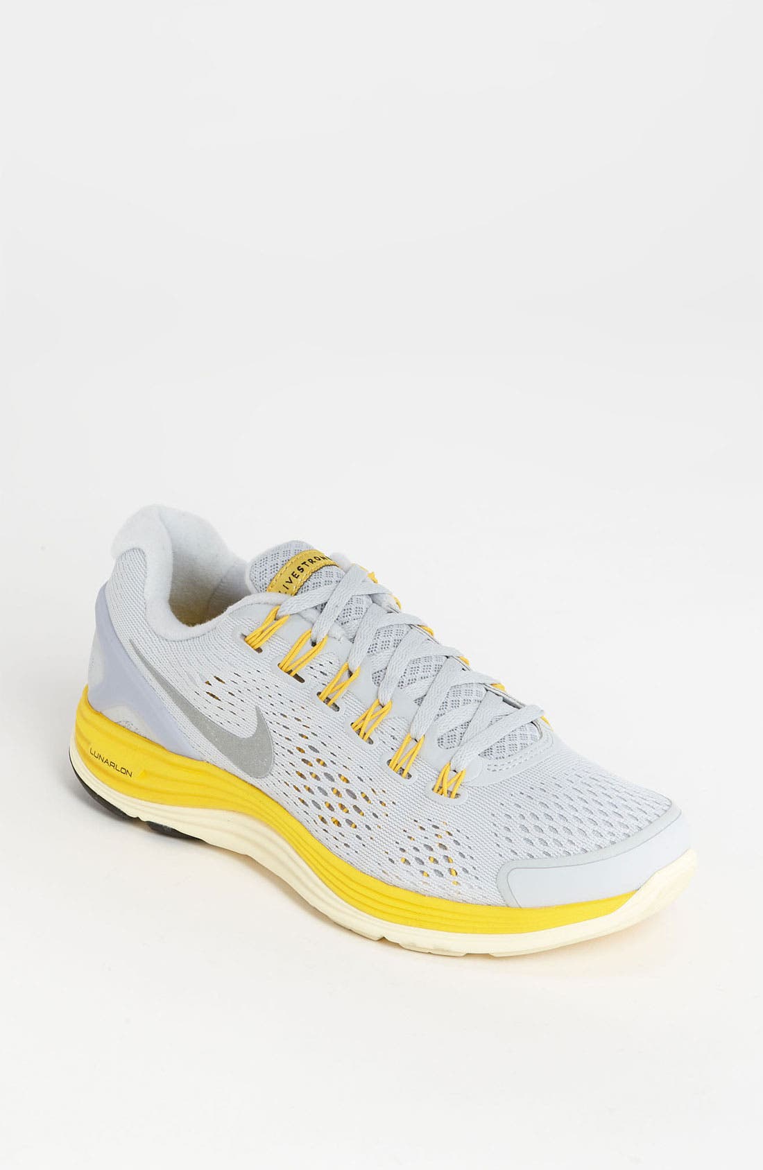 'LunarGlide 4 Livestrong' Running Shoe, Main, color, PLATINUM/ MAIZE/ SILVER