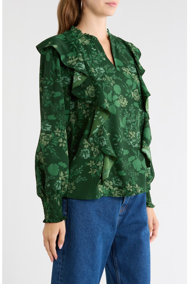 Woodland Floral Print Ruffle Top, Alternate, color, EMERALD-MULTI