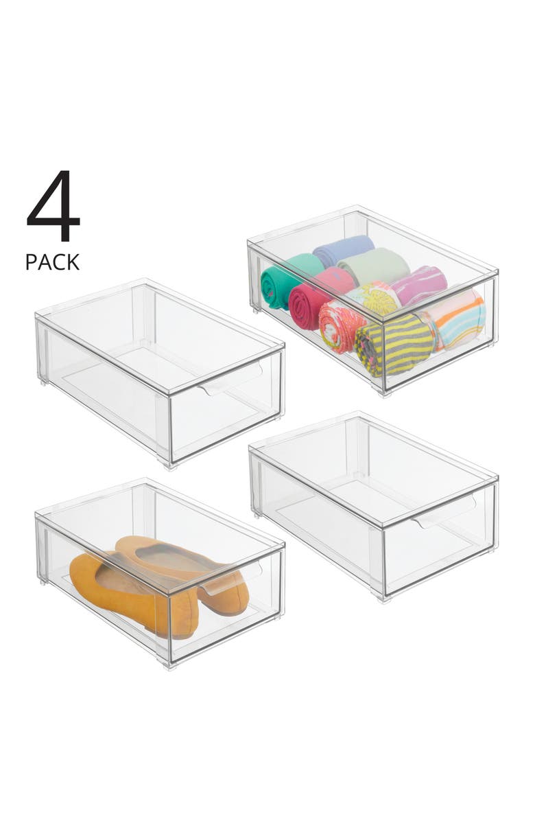 mDesign Stackable Storage Drawer - Pull-Out Sliding Organizer for Kitchen, Pantry - Clear - 4 Pack, Alternate, color, Clear