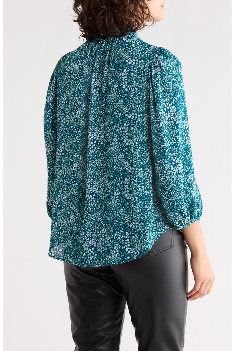Print Tie Neck Top, Alternate, color, BLUE