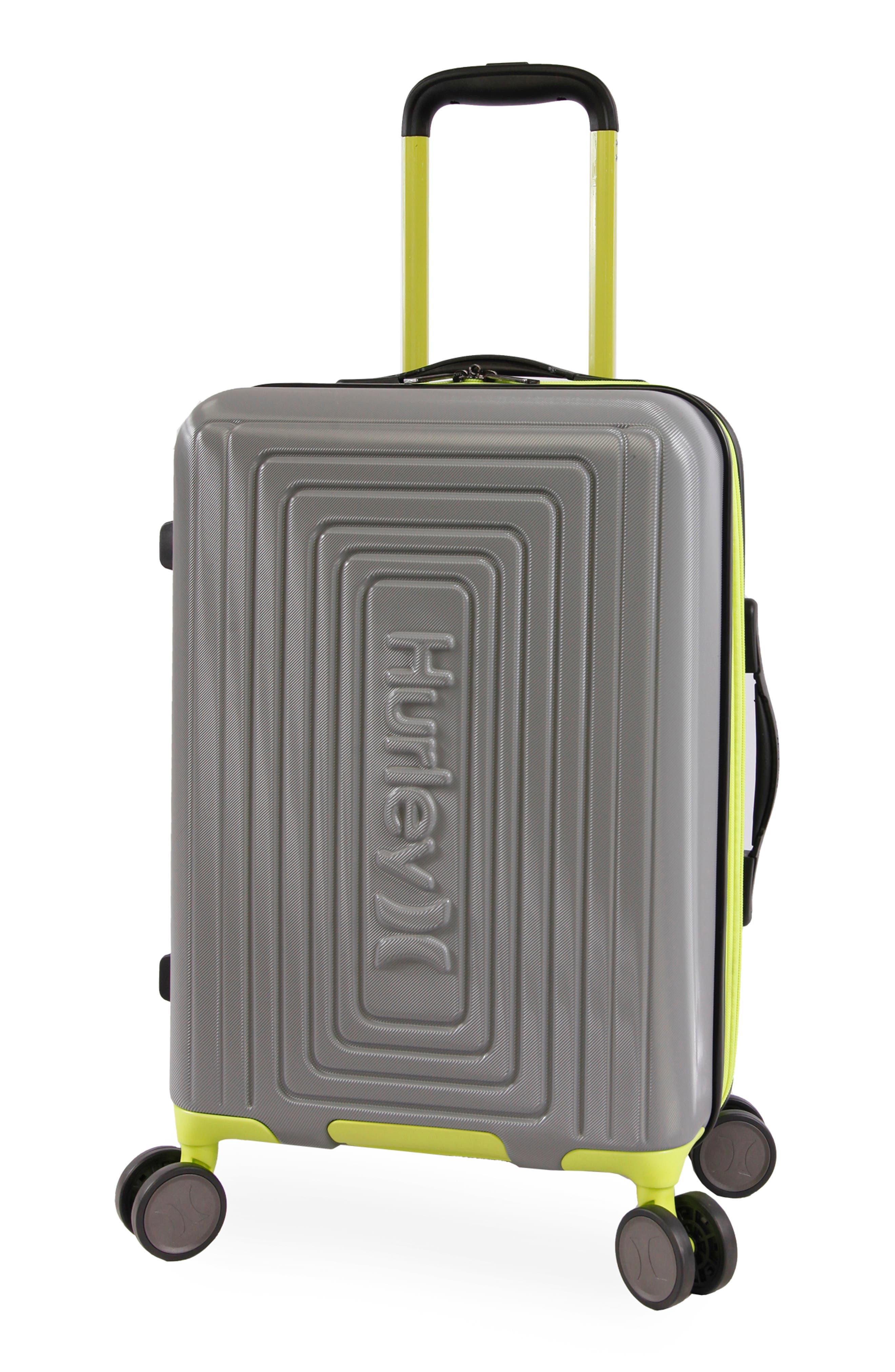 Hurley Suki 21" Hardshell Spinner Suitcase, Alternate, color, Light Grey / Neon