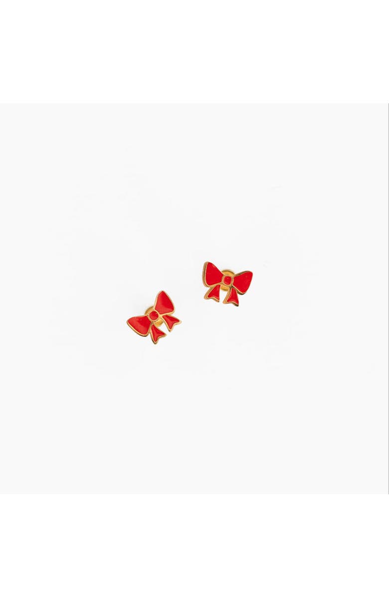 Pip Pop Red Enamel Bow Stud Earrings, Alternate, color, Red