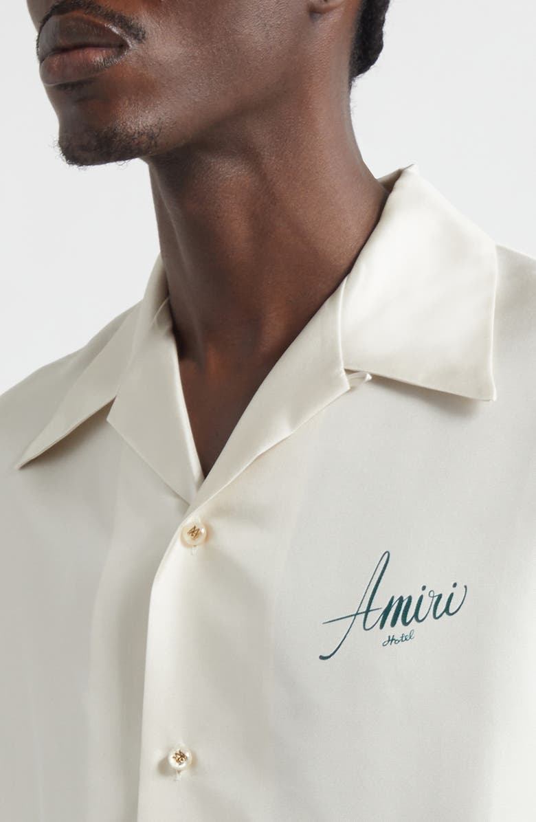 AMIRI Hotel Silk Bowling Shirt, Alternate, color, Alabaster