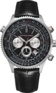 GEOFFREY BEENE Pilot Leather Strap Chronograph Watch, 46mm