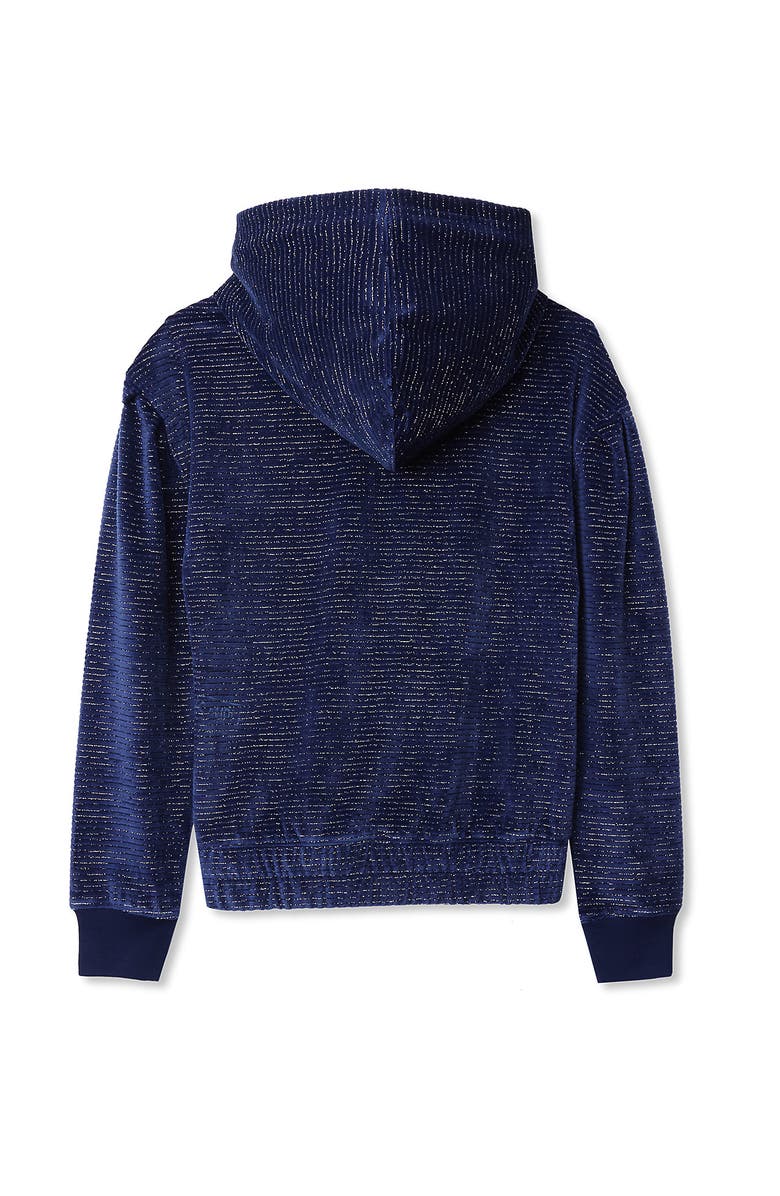 Lands' End Girls Velour Hoodie Sweatshirt, Alternate, color, Navy Multi Hearts Stripe