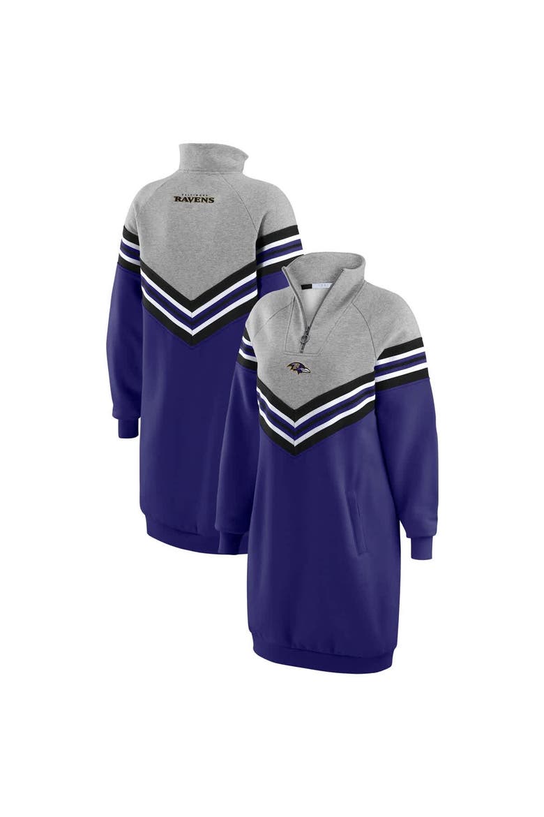 Women's WEAR by Erin Andrews  Purple/Heather Gray Baltimore Ravens Chevron Stripe Dress, Alternate, color, Purple