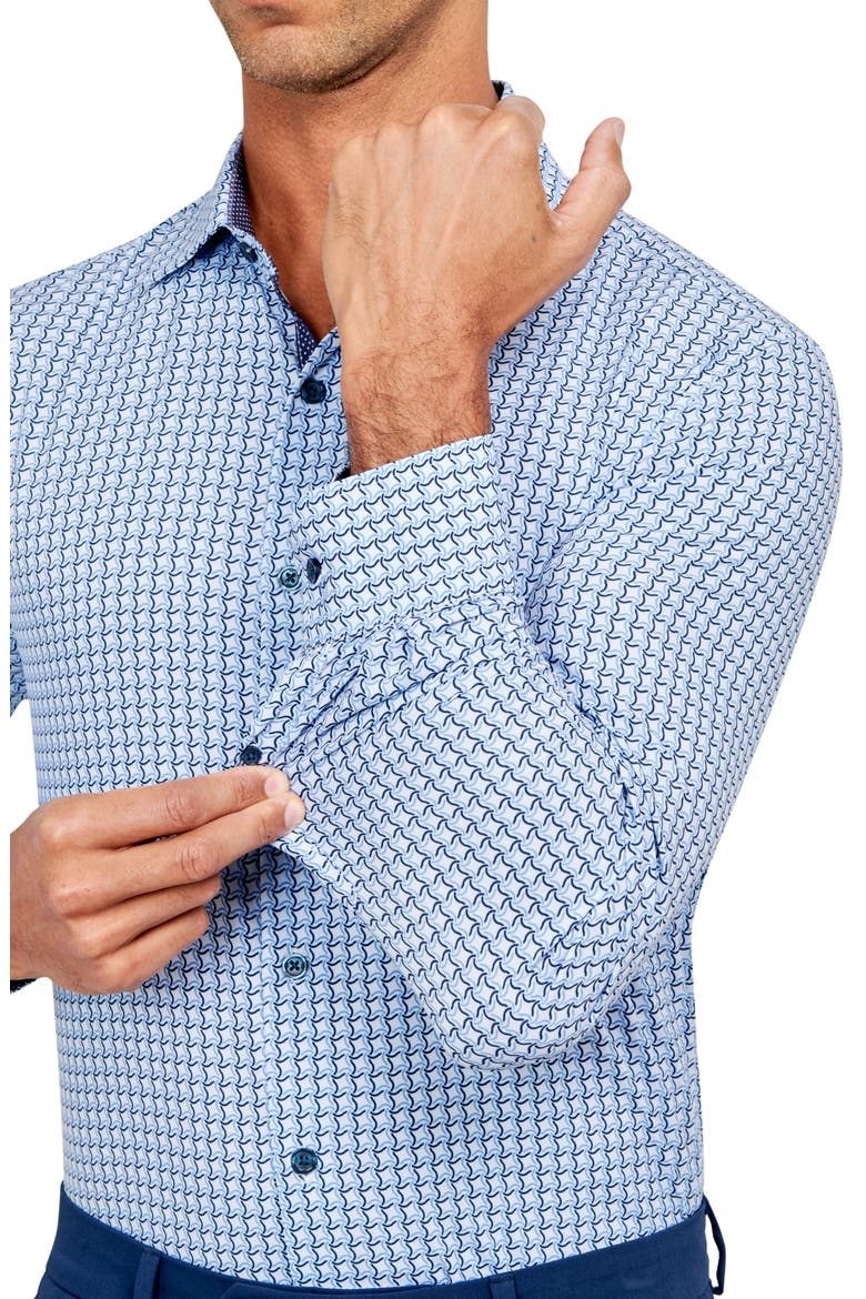 Squiggle Geometric Print Performance Dress Shirt, Alternate, color, WHITE/ BLUE