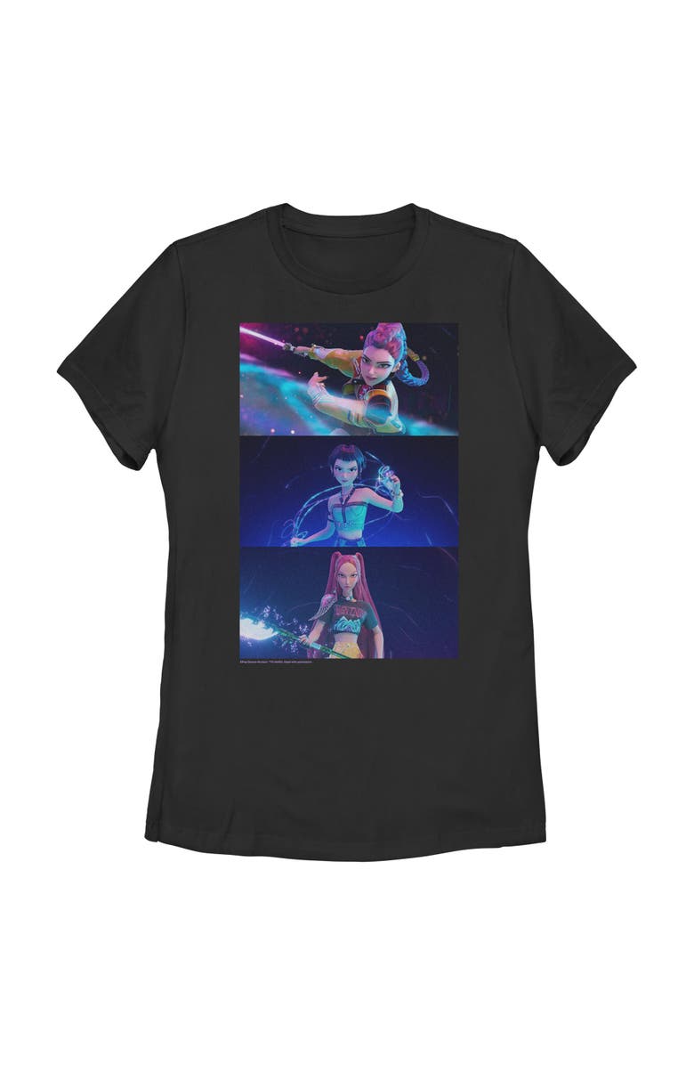 KPop Demon Hunters Women's KPop Demon Hunters Group Shot Trio  Graphic T-Shirt, Main, color, Black