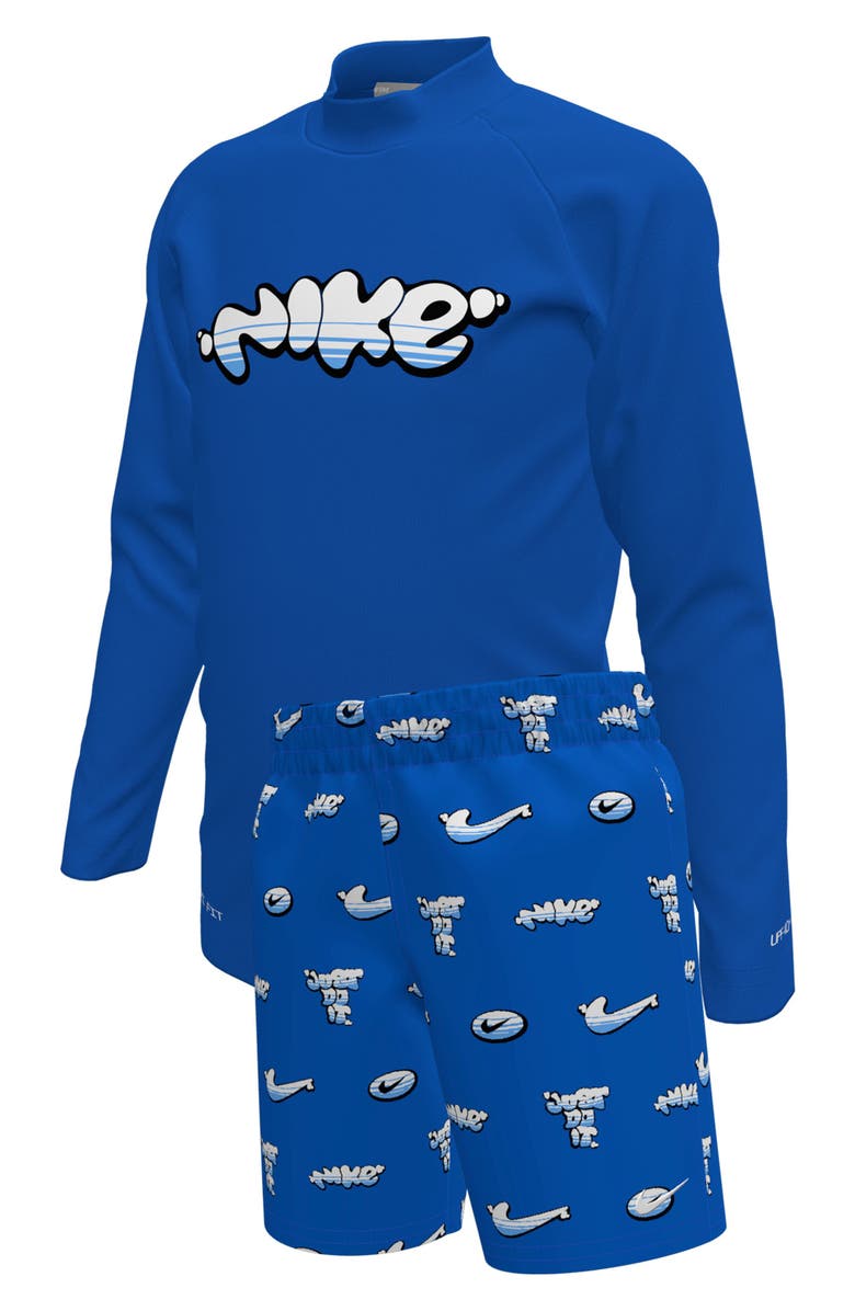 Nike Kids' Hydroguard + Long Sleeve Rashguard & Shorts Set, Main, color, Blue Crystal