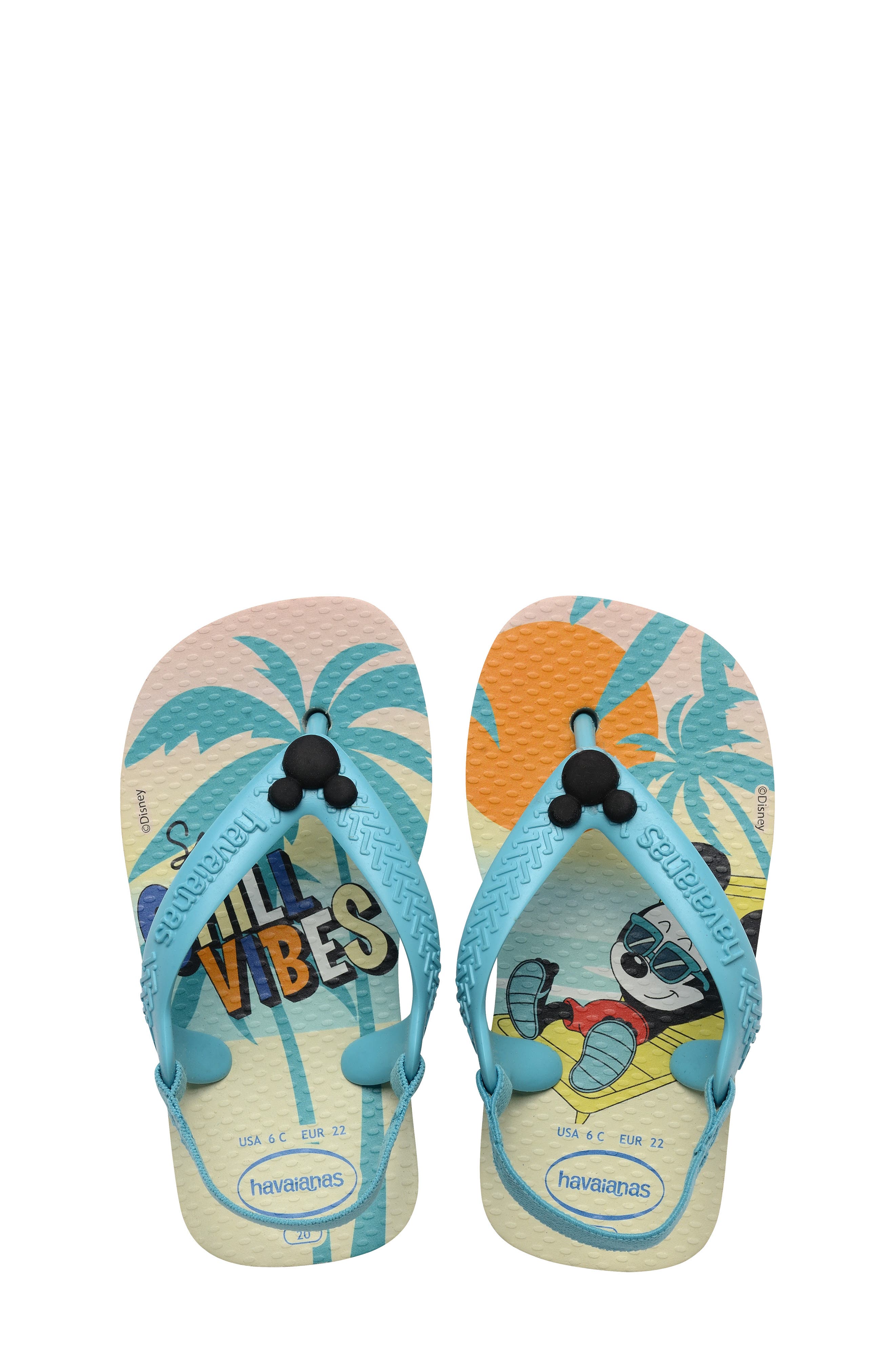 Baby Disney Classics Flip Flop, Main, color, BEIGE STRAW/BLUE