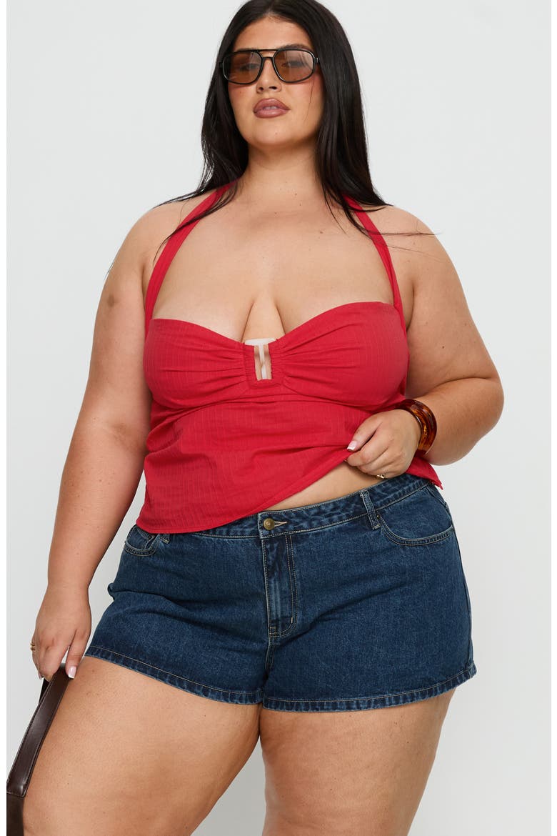 Dreamful Low Rise Mini Denim Shorts, Alternate, color, DARK BLUE WASH