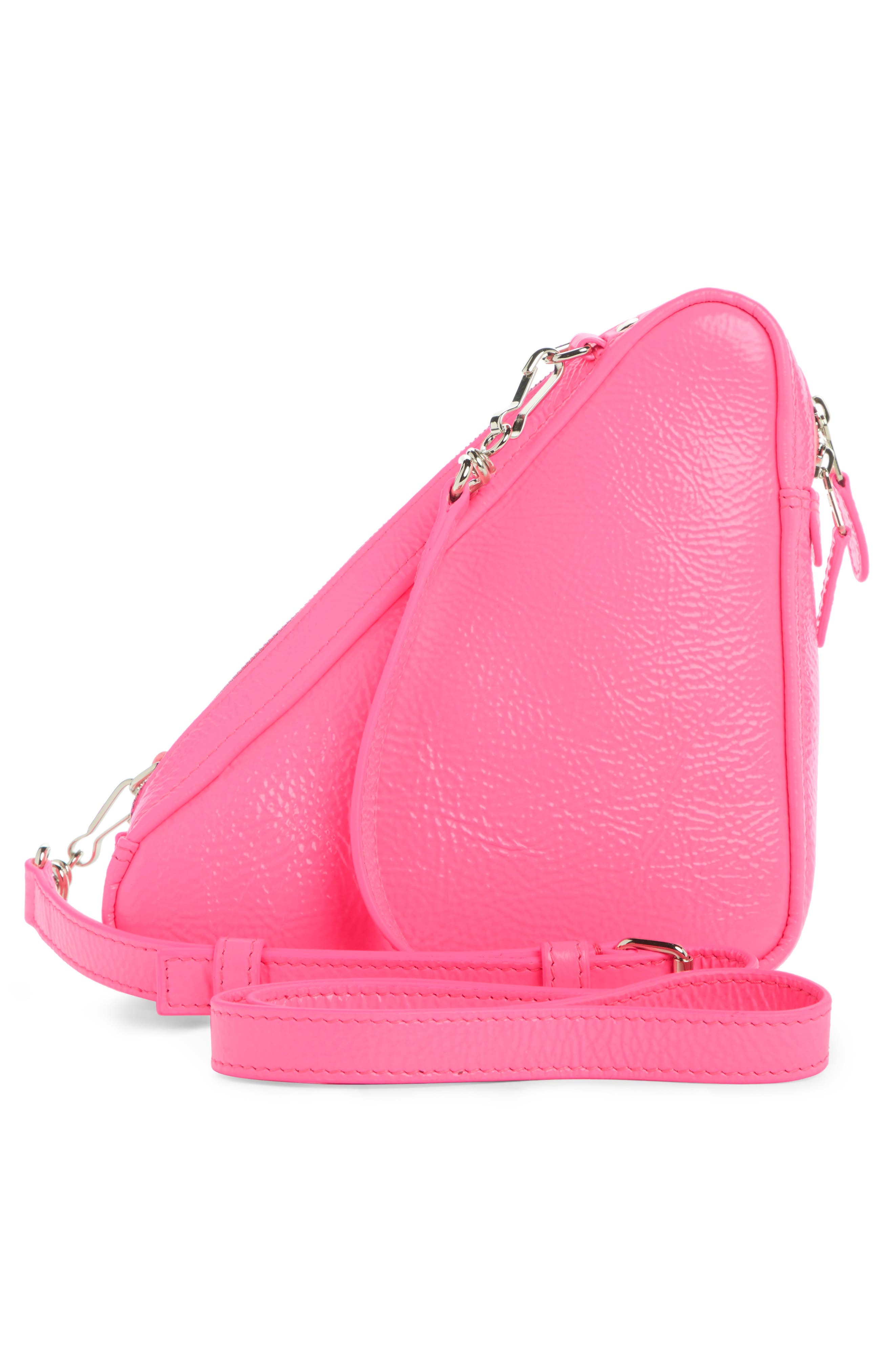 Triangle Calfskin Crossbody Bag, Alternate, color, ACID PINK/ BLACK