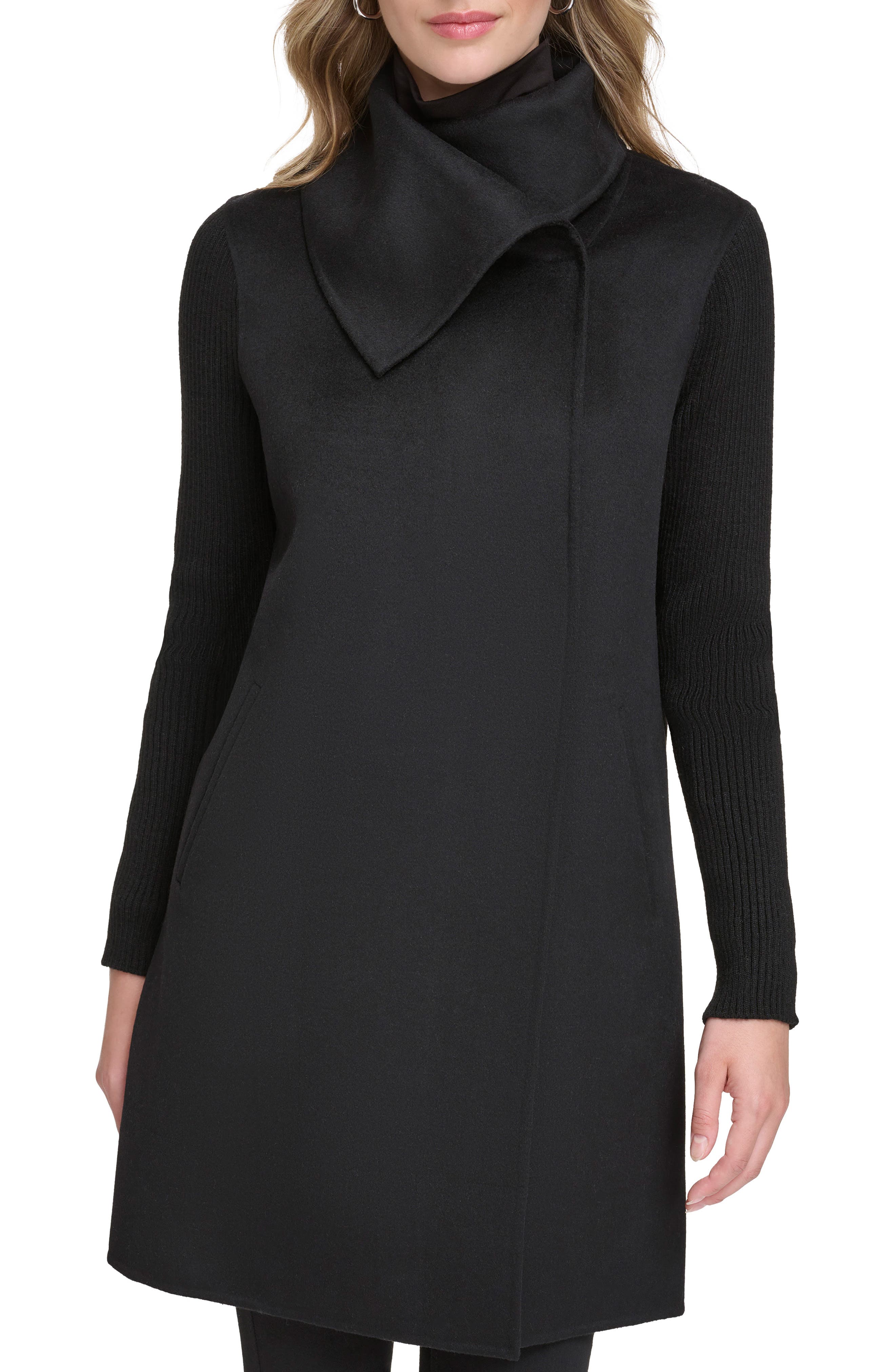 Kenneth Cole New York Asymmetric Collar Wool Blend Cloat