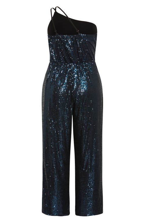 City Chic Savanna Sequin One-shoulder Jumpsuit In Petrol