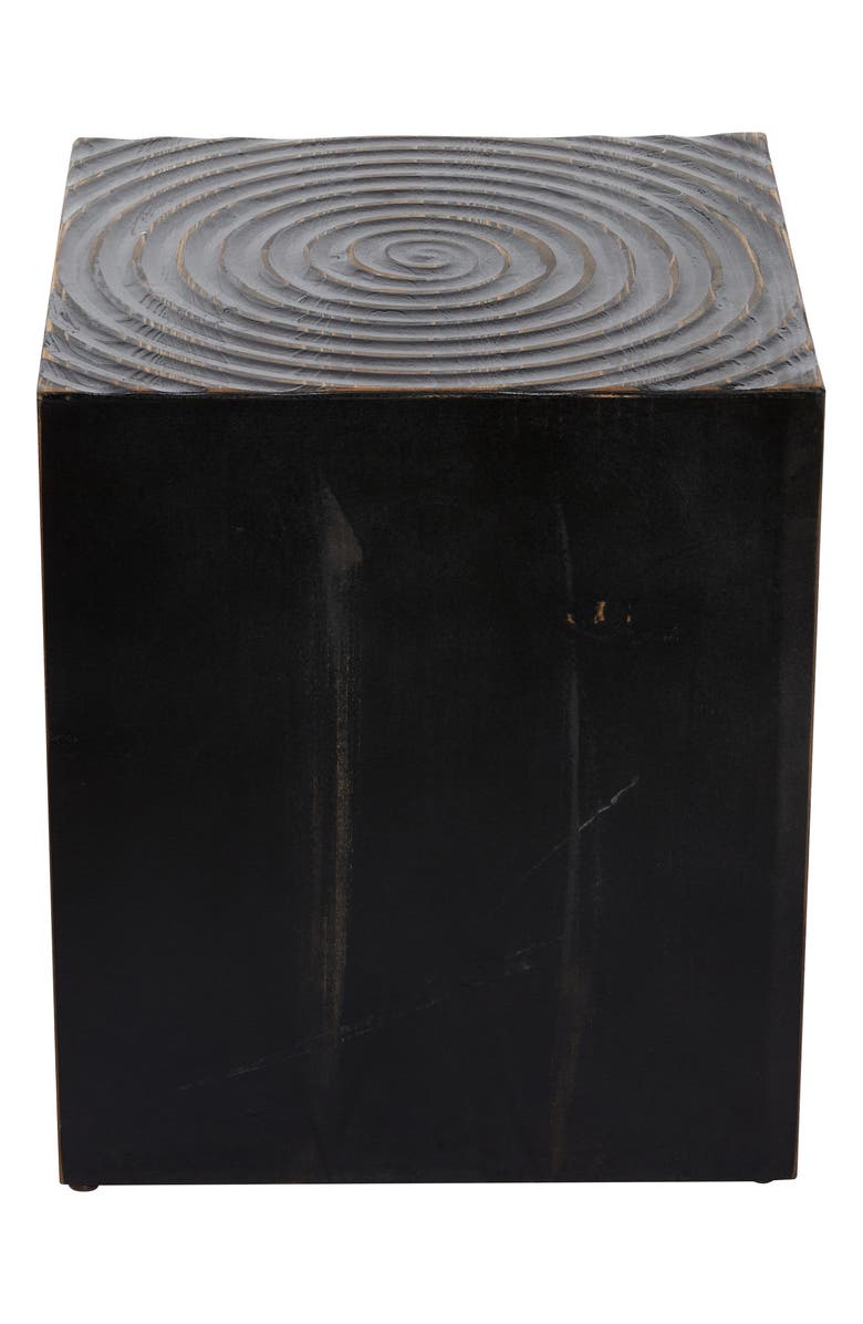 GINGER BIRCH STUDIO Black Wood Intricately Carved Accent Table, Main, color, 