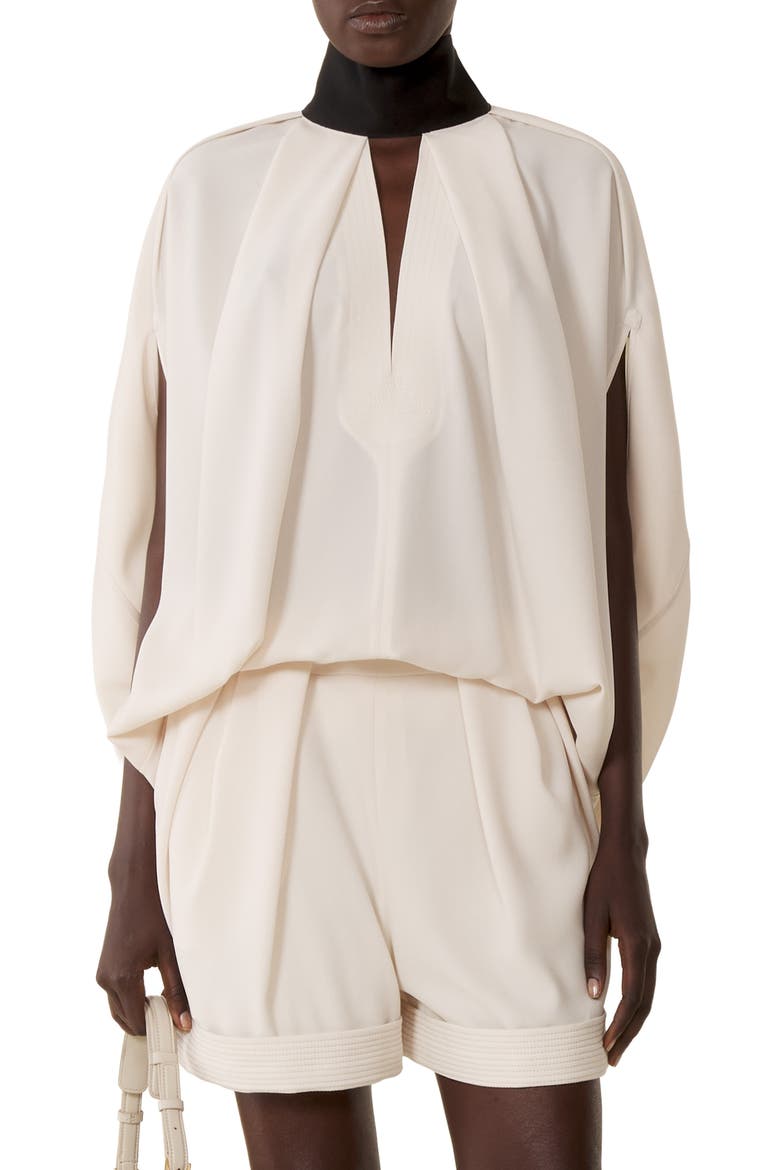 Knotted Loose-Fit Crepe Top, Alternate, color, Beige