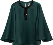 Anne Klein Sequin Accent Flutter Sleeve Satin Top