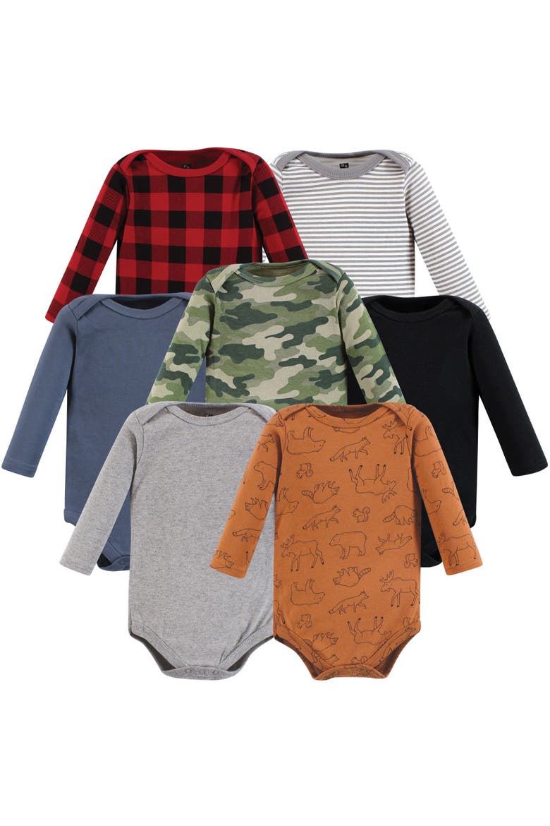 Long-Sleeve Cotton Bodysuit Collection 7-Piece Set, Main, color, Into The Woods Prints 7-Pack