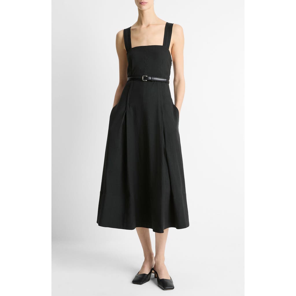 Vince Sleeveless Linen-blend Cami Dress In Black