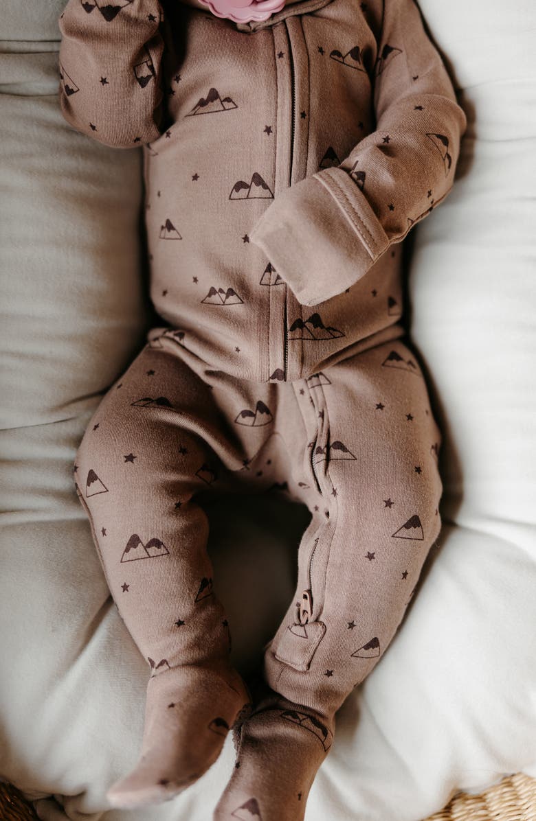 L'ovedbaby Print Fitted One-Piece Organic Cotton Footie Pajamas, Alternate, color, Latte Mountain