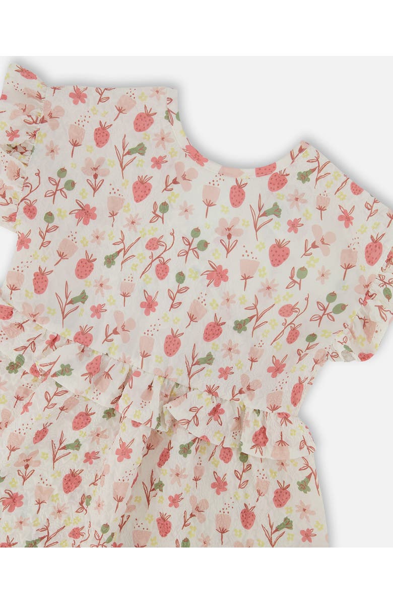 Deux par Deux Little Girl's Printed Seersucker Dress With Frill Pink Flowers On Cream Background, Alternate, color, Pink Flowers On Cream