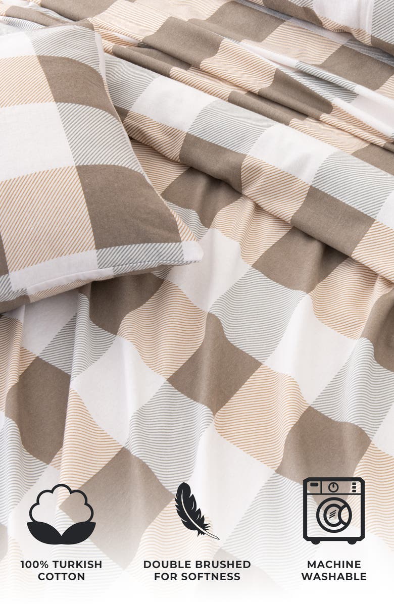 Woven & Weft Turkish Cotton Flannel Plaid Sheet Set, Alternate, color, Soft Taupe / Pale Grey