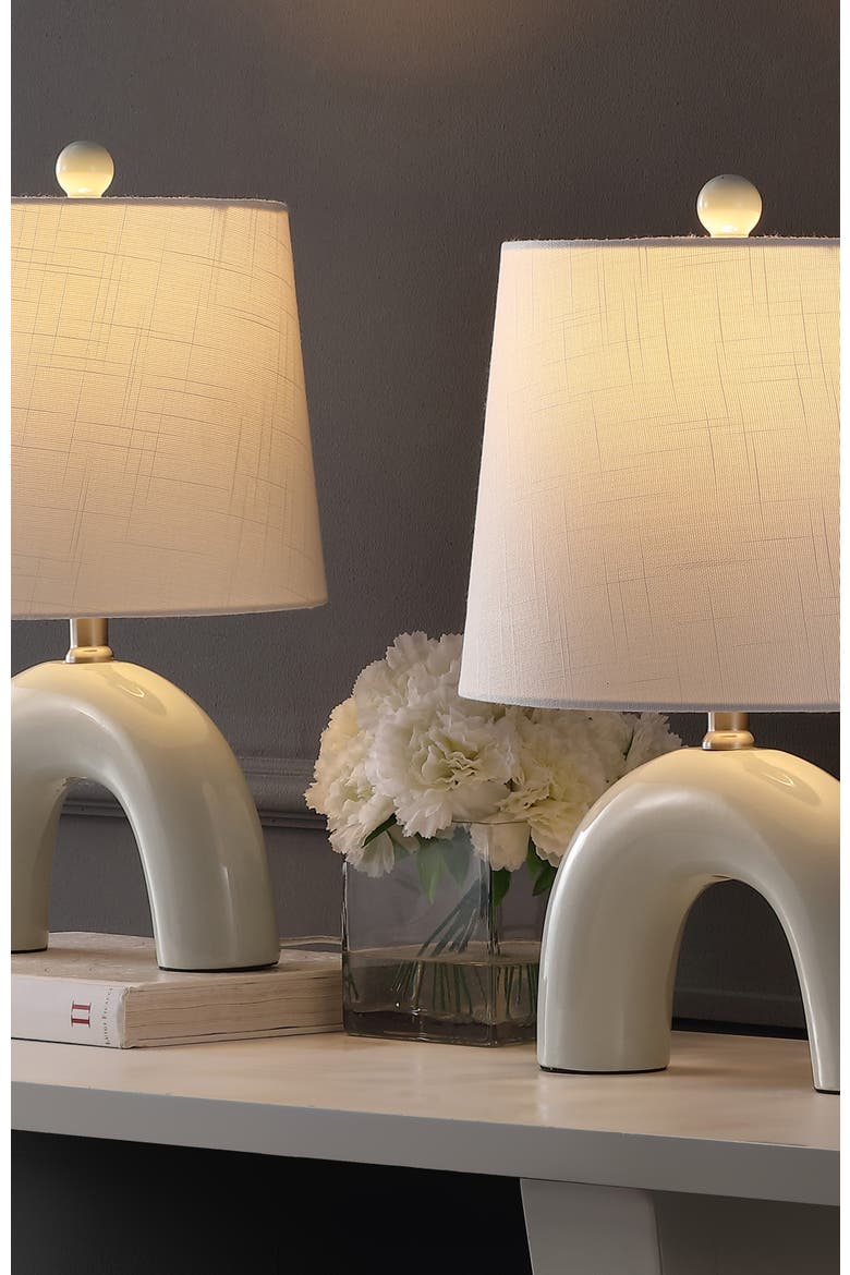 Zadie 17.75" Scandinavian Minimalist Ceramic Arch LED Table Lamp, Alternate, color, Blue Gray