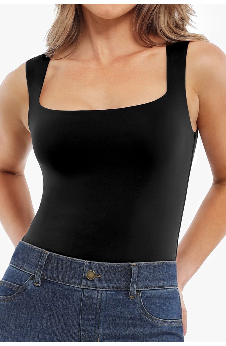 Popilush Cloud Touch Snatched Double Layer Tummy Control Sleeveless Tank Top, Alternate, color, Midnight Black