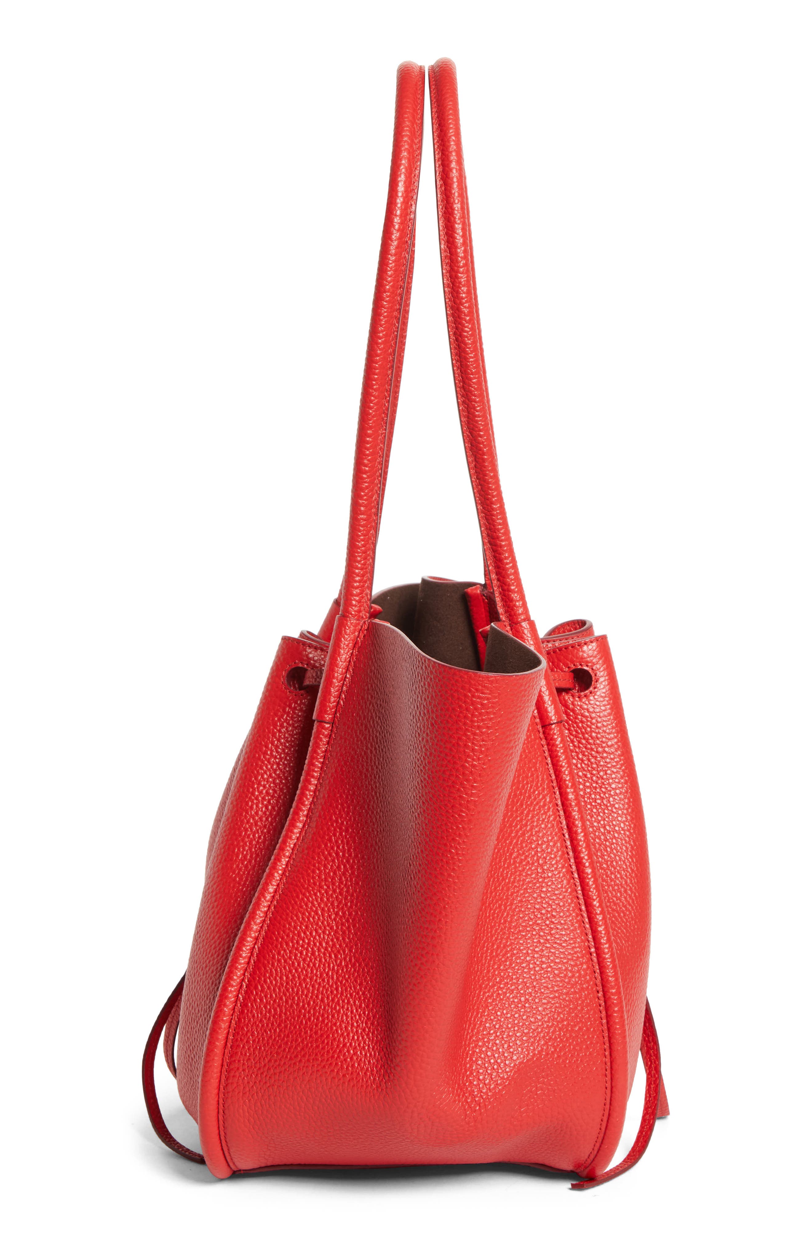 Proenza Schouler Large Ruched Leather Tote, Alternate, color, Tomato