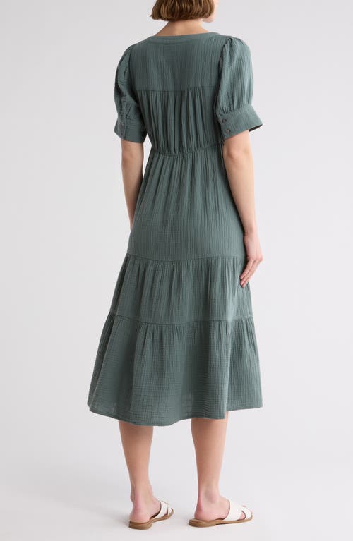 Madewell Lightspun Tiered Button Front Midi Dress