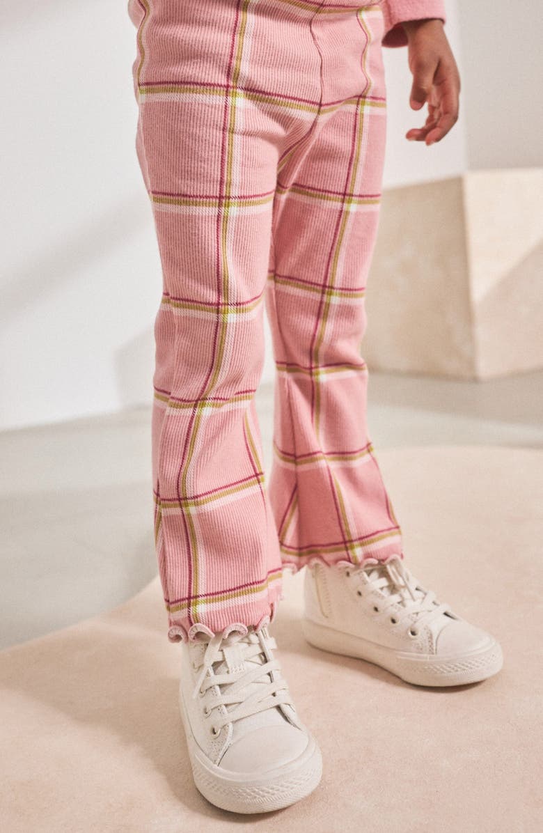 NEXT Kids' Check Rib Flare Leggings, Alternate, color, Pink
