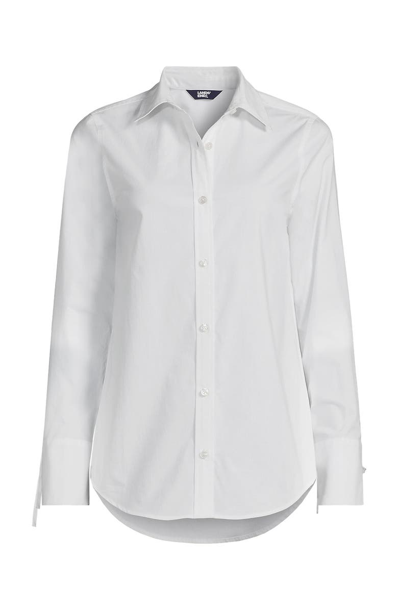 Lands' End Poplin Tie Sleeve Shirt, Alternate, color, White