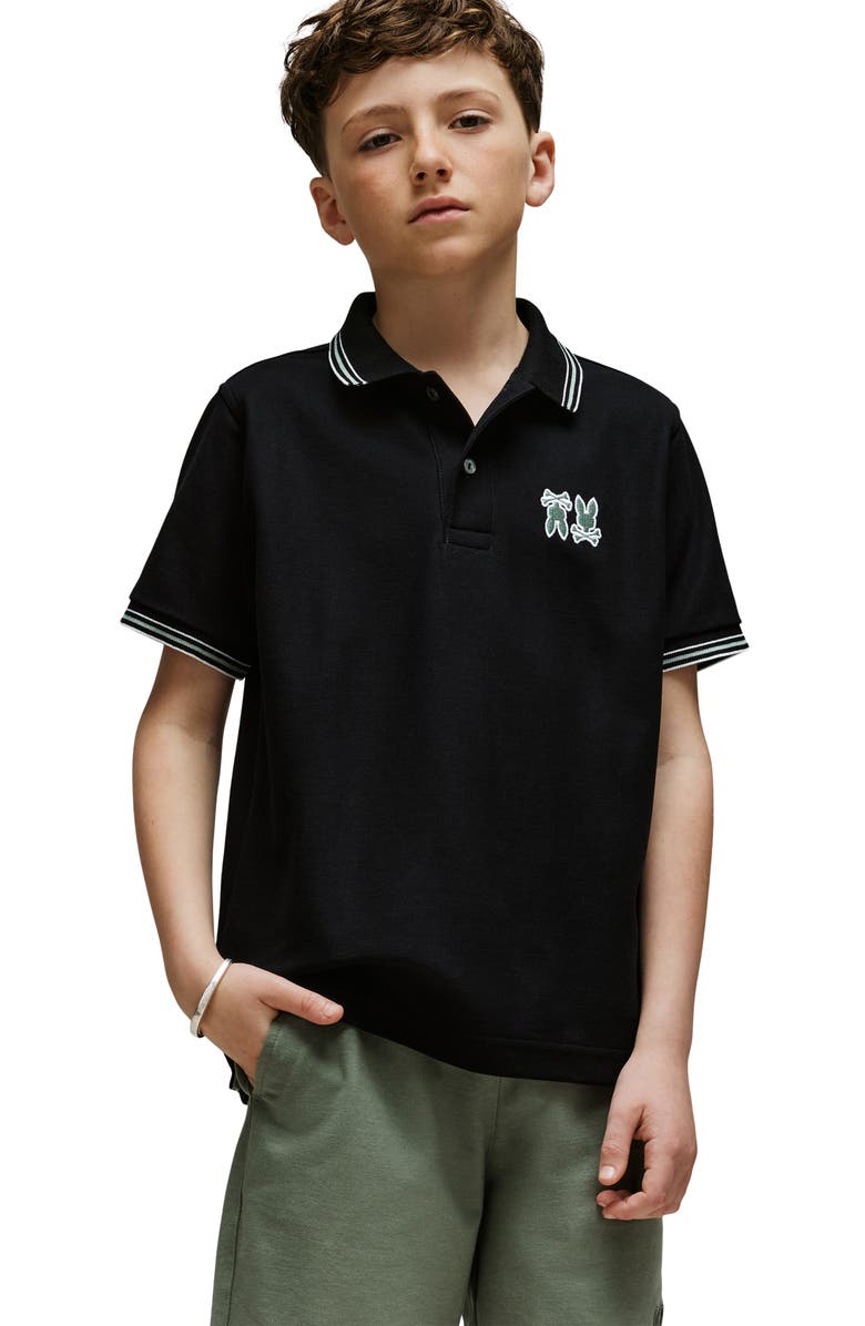 Psycho Bunny Kids' Archive Neon Bunny Cotton Polo, Alternate, color, Black