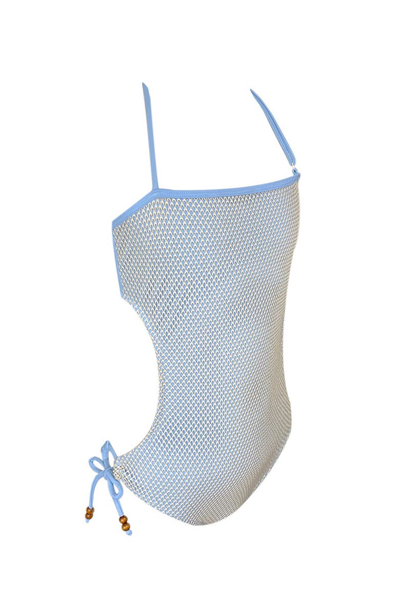 NESSI BYRD Mesh Overlay Cut-Out with Beaded Ties One-Piece Swimsuit, Alternate, color, Blue