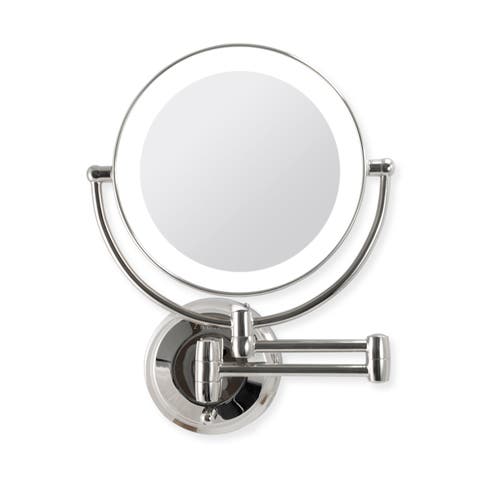 Lighted Wall Mounted Makeup Mirror with 5X/1X Magnification & Extendable Arm