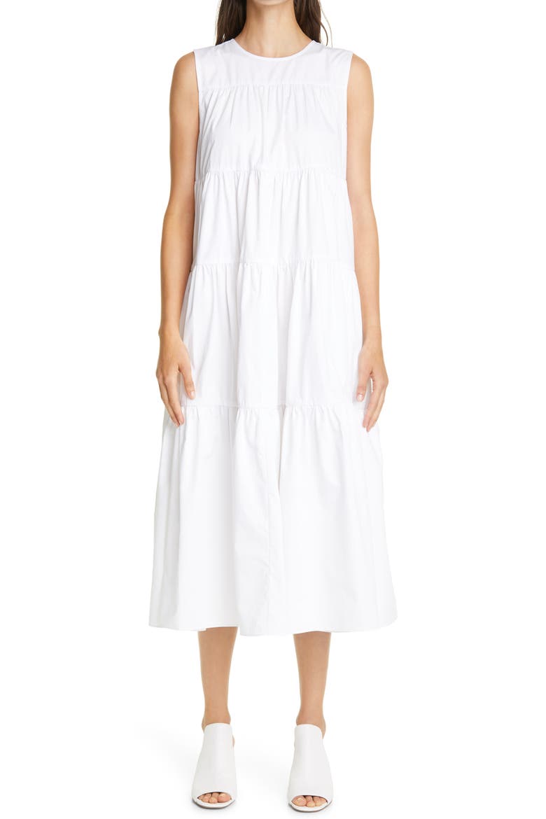 Tiered Cotton Midi Dress, Main, color, WHITE