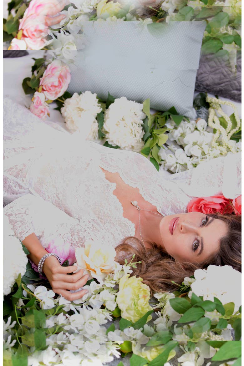 Scalloped Floral Lace Wrap Robe, Alternate, color, White
