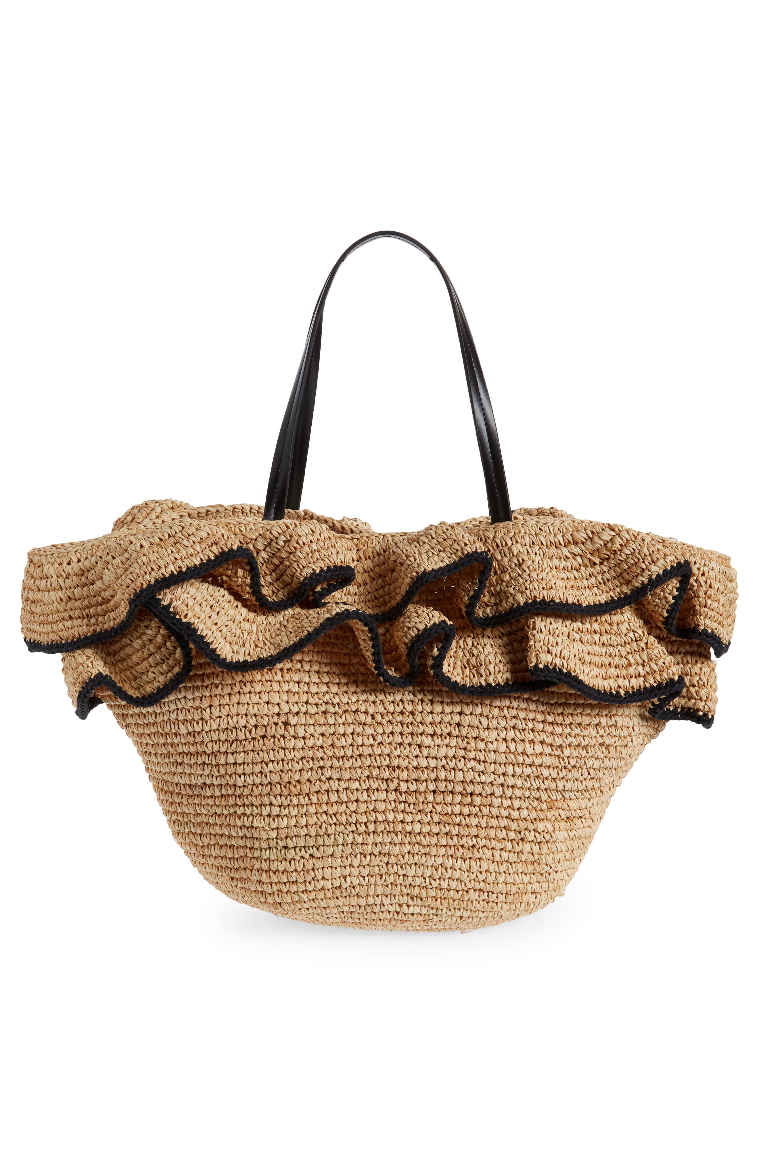 BTB Los Angeles Joey Ruffle Raffia Tote, Alternate, color, 